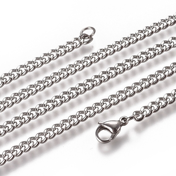 Men's Cuban Link Chain Necklaces, Fashionable 304 Stainless Steel Necklaces, with Lobster Claw Clasps