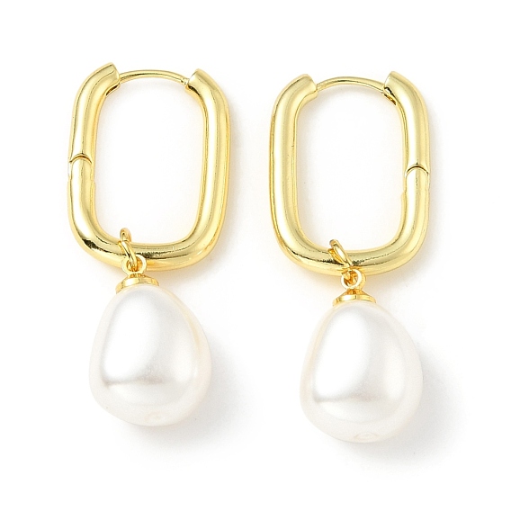 Pendientes de aro con perlas de plástico, joyas de latón para mujer, sin plomo, cadmio, níquel