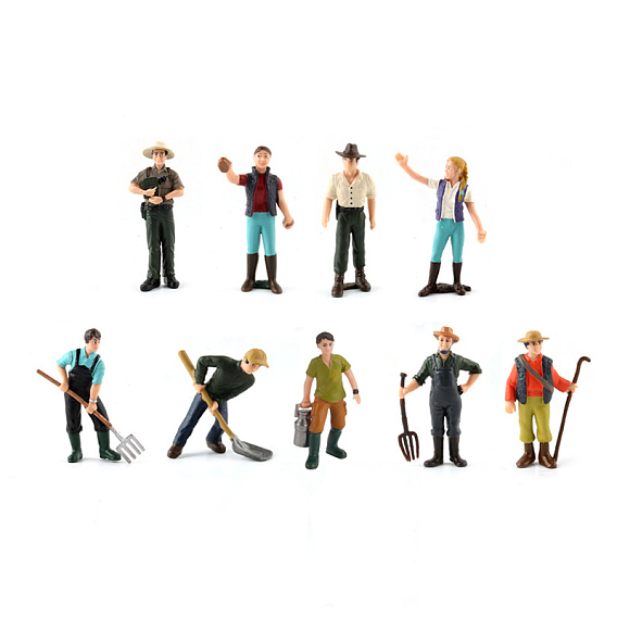 Mini figurines de main de ferme en pvc, modèle réaliste d'agriculteurs pour l'éducation préscolaire apprendre cognitif, les jouets pour enfants, homme/femme/outils/bouteille/motif pinceau