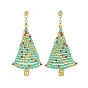 Boucles d'oreilles pendantes en forme d'arbre de Noël tressé en graines de verre, Boucles d'oreilles longues dorées en fil d'acier inoxydable pour femmes