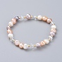 Bracelets élastiques, avec des perles de culture d'eau douce naturelles, perles de verre et perles d'espacement rondes en laiton, Fil cristal, fil élastique, avec des sacs de jute