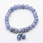 Natural Gemstone Beaded Charm Stretch Bracelets, with Stainless Steel Findings, 52mm