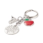 Red Apple Triangular Ruler Alloy Charm Keychain, Flat Round with Word Keychain for Teacher's Day Gifts