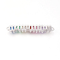 Brass Micro Pave Cubic Zirconia Links, Long-Lasting Plated, Lead Free & Cadmium Free & Nickel Free, Rectangle, Colorful