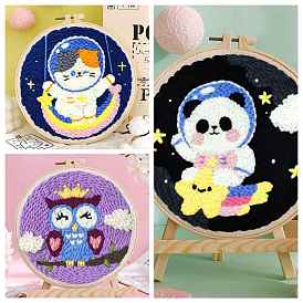Panda/Cat/Owl Pattern Punch Embroidery Supplies Kits, including Embroidery Fabric & Yarn, Instruction Sheet
