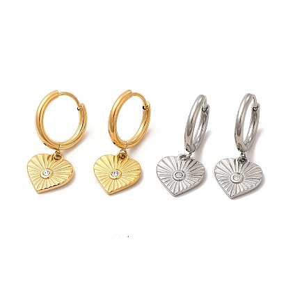 Crystal Rhinestone Heart Dangle Hoop Earring & Pendant Nacklace, 304 Stainless Steel Jewelry Set for Women