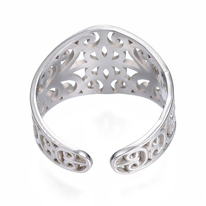 304 anillo de puño abierto con envoltura de hoja de acero inoxidable, anillo hueco grueso para mujer