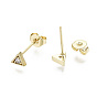 Brass Micro Pave Clear Cubic Zirconia Stud Earrings, with Ear Nuts, Nickel Free, Triangle