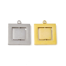 304 Stainless Steel Turnable Pendants, Square Charm