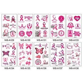 Autocollants en papier pour tatouages temporaires amovibles, tatouages temporaires de style ruban de sensibilisation au cancer du sein rose