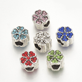 Alloy Rhinestone European Beads, Large Hole Beads, Flower