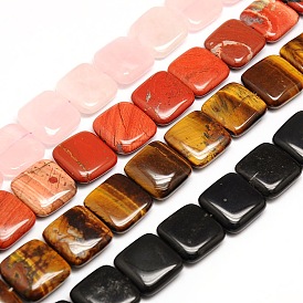 Mixed Style Natural Square Gemstone Beads Strands, Flat Slice Beads, 20x20x6mm, Hole: 1mm, about 20pcs/strand, 15.74 inch