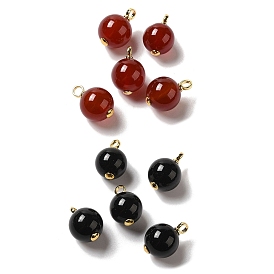 Natural Agate(Dyed & Heated) Pendants, Round Charms with Real 18K Gold Plated Brass Loops