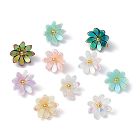 Opaque Resin Pendants, AB Color Flower Charms with Golden Plated Barss Loops
