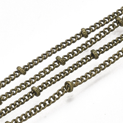 Brass Coated Iron Curb Chain Necklace Making, with Beads and Lobster Claw Clasps