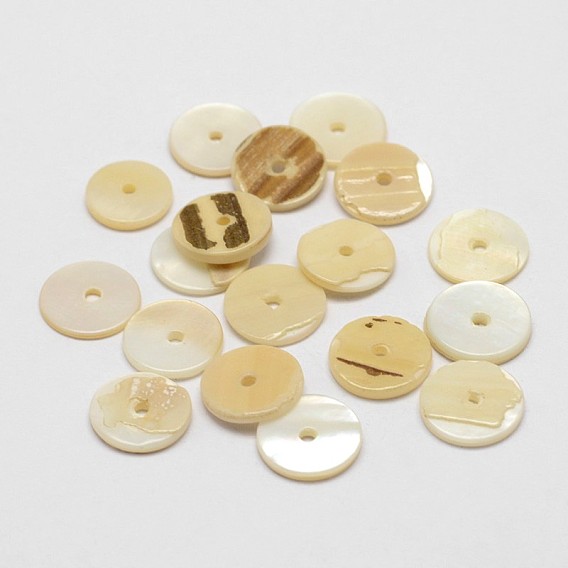 Coquille naturelle entretoises de perles, disque / plat rond, perles heishi, 15x2mm, trou: 2 mm, environ 500 PCs / sachet 