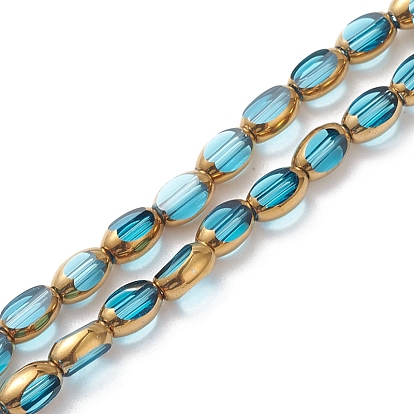 Perles en verre electroplate, placage d'or, ovale