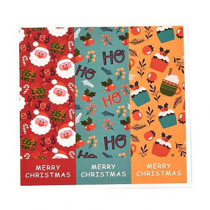 Christmas Themed Coated Paper Sealing Stickers, Rectangle with Word Merry Christmas, for Gift Packaging Sealing Tape Decoration