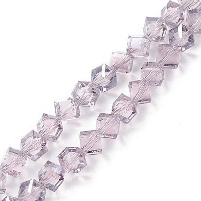 Plaquent verre transparent perles brins, facette, cube