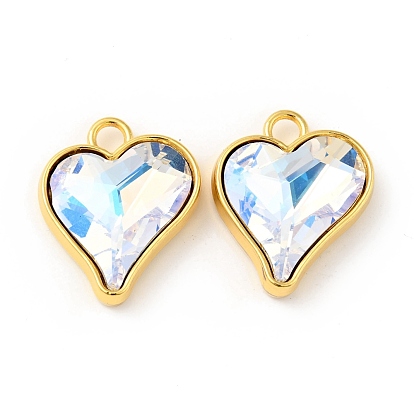 Glass Imitation Austrian Crystal Pendants, with Brass Findings, Heart