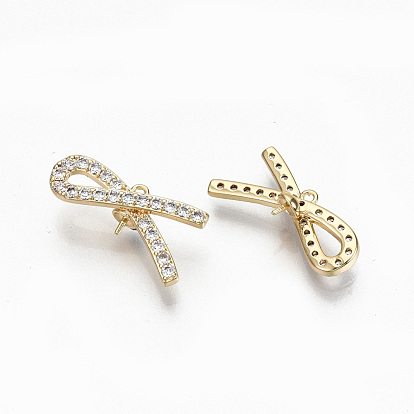 Laiton micro pavé zircon cubique transparent peg bails pendentifs, pour perle à moitié percée, sans nickel, noeud, réel 18 k plaqué or