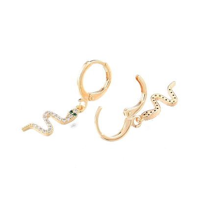 Green Cubic Zirconia Snake Dangle Leverback Earrings, Brass Jewelry for Women, Cadmium Free & Nickel Free & Lead Free