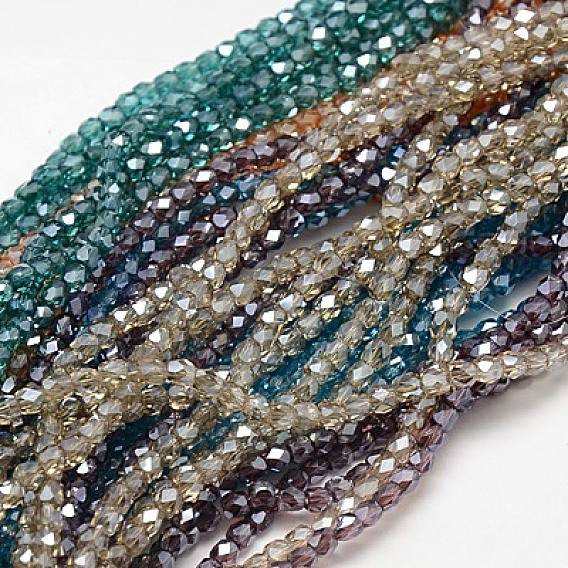Electroplate Glass Beads Strands, Full Luster Plated, Faceted, Cube, 4x4x4mm, Hole: 1mm, about 100pcs/strand, 15.7 inch