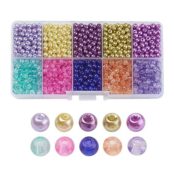 Lavender Garden Mixed Crackle Glass & Glass Pearl Bead Sets, Round