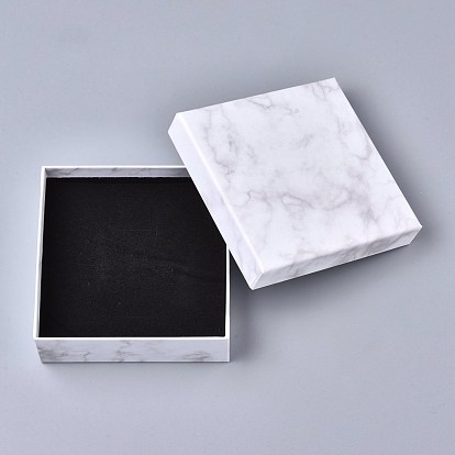 Boîtes à bijoux en carton carré kraft, boîtes à pendentif collier motif marbre, avec une éponge noire
