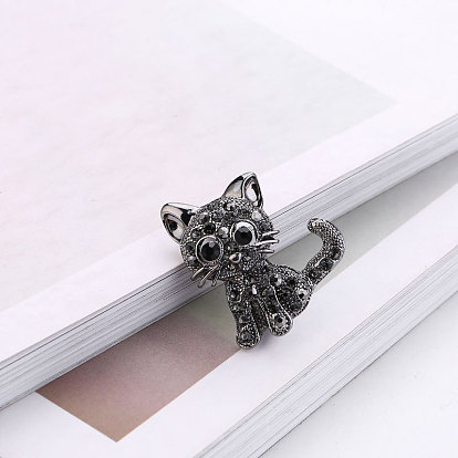 Precioso broche de gato, Broche de diamantes de imitación de cristal de aleación de bronce para mujer