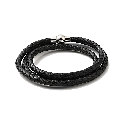 Кожаный плетеный браслет с тремя петлями и 304 застежкой из нержавеющей стали для мужчин и женщин