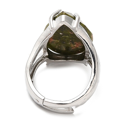 Synthetic & Natural Mixed Gemstone Teardrop Adjustable Rings, Platinum Brass Ring, Lead Free & Cadmium Free