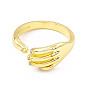 Cubic Zirconia Hand Plam Open Cuff Ring, Golden Brass Jewelry for Women