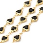 Heart Handmade Brass Glass Link Chains, Real 18K Gold Plated, Soldered, with Spool, Cadmium Free & Lead Free