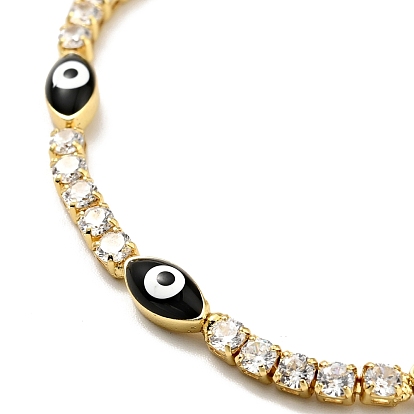 Enamel Horse Eye Link Bracelet with Clear Cubic Zirconia Tennis Chains, Gold Plated Brass Jewelry for Women, Cadmium Free & Lead Free
