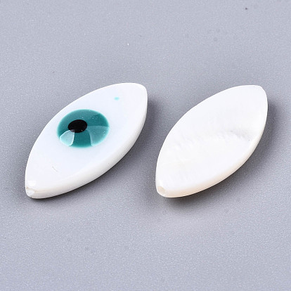 Natural Freshwater Shell Beads, with Enamel, Horse Eye with Evil Eye