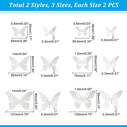 Unicraftale 12Pcs 6 Style Stainless Steel Butterfly Wall  Decoration Pendants