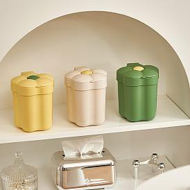 Mini Plastic Tabletop Trashcan with Lid, Flower Small Wastebasket, for Office & Schllo & Daily Supplies