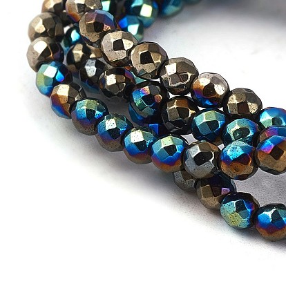 Electroplated Non-magnetic Synthetic Hematite Beads Strands, Faceted, Half Plated, Round