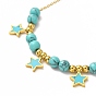 Placage ionique (ip) 304 colliers pendentif étoile en acier inoxydable, colliers de perles turquoises synthétiques pour femmes