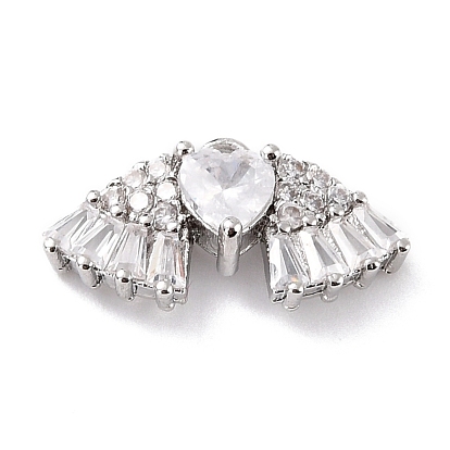 Eco-Friendly Brass Micro Pave Clear Cubic Zirconia Charms, Cadmium Free & Lead Free, Heart and Wing