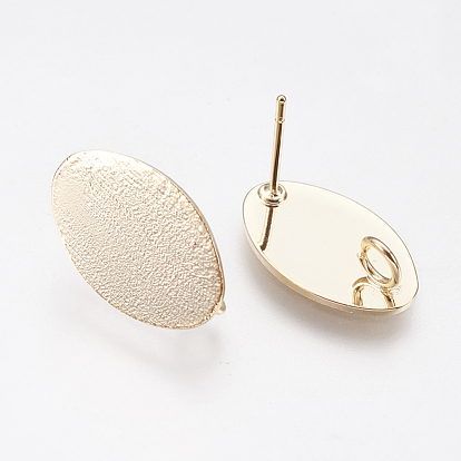 Long-Lasting Plated Brass Stud Earring Findings, with Loop, Nickel Free, Oval
