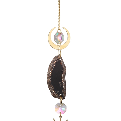 Brass & Crystal Suncatchers, Druzy Gemstone Wall Hanging Decoration, with Iron Chain, for Home Offices Amulet Ornament, Diamond/Horse Eye/Teardrop