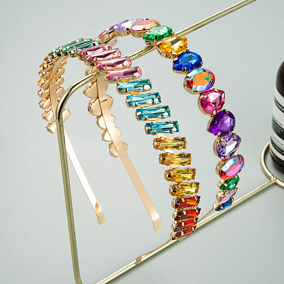 Bandas de pelo de diamantes de imitación de cristal de color aleatorio, accesorios para el cabello de hierro en tono dorado para mujeres y niñas, colorido