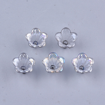 Transparentes bouchons acrylique de perles, perles de fleur de trompette, couleur ab , 5 pétales, fleur