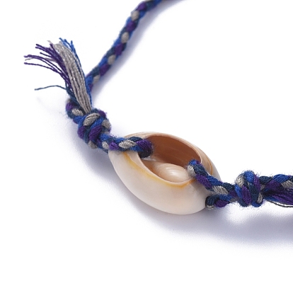 Bracelets tressés, avec des perles de coquillage cauris naturelles, fil de nylon et cordon tressé en coton