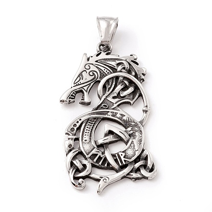 Style tibétain 304 pendentifs en acier inoxydable, Dragon