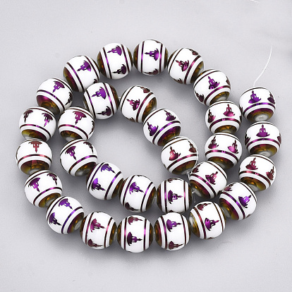 Electroplate Glass Beads, Round with Buddha Pattern
