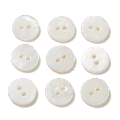 Natural Freshwater Shell Buttons, 2-Hole, Flat Round