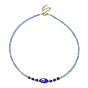 Natural Lapis Lazuli & Lampwork Evil Eye & Seed Beaded Necklace
